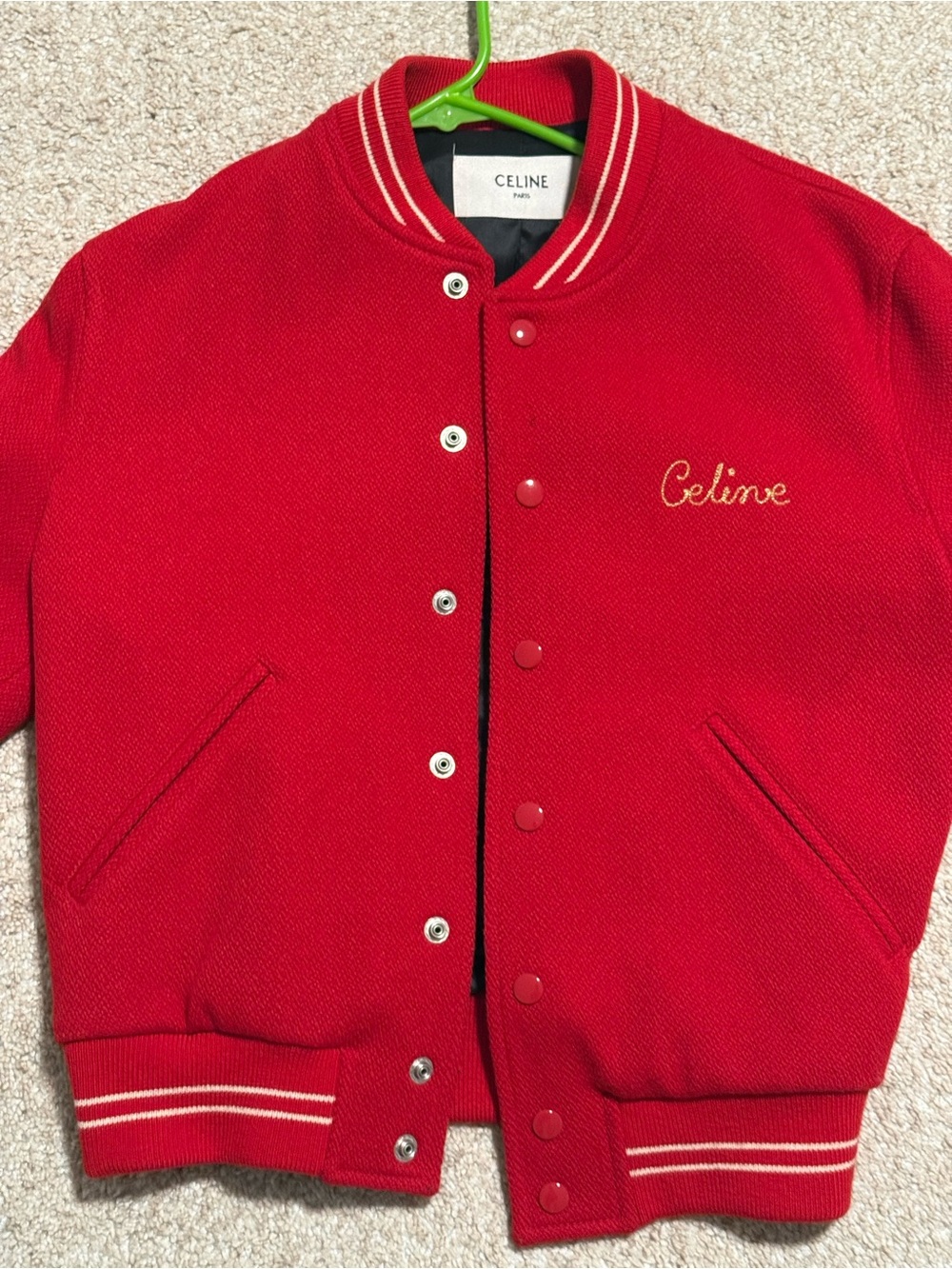 Celine Red Varsity Jacket with Gold Script